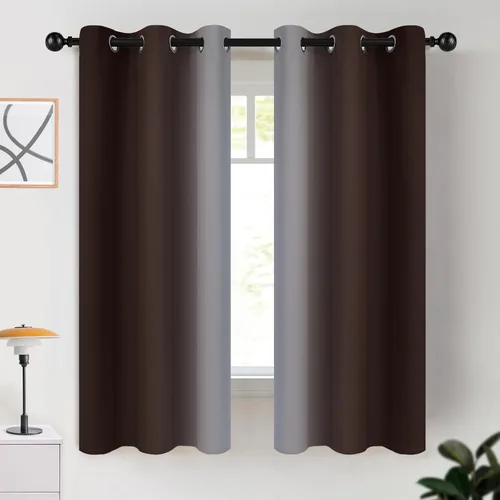 Miniatura 77 de COSVIYA Cortinas 100% Opacas Azul Degradado con Lazos Ajustables para Cocina Aislamiento Térmico Oscurecimiento de Habitación Cenefa con Bolsillo