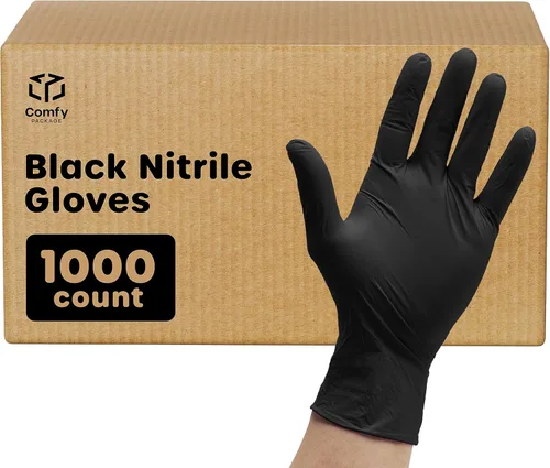 Comfy Package Guantes de nitrilo negros RESISTENTES de 6 mil, resistentes a químicos, sin látex y sin polvo, con yemas texturizadas, guantes
