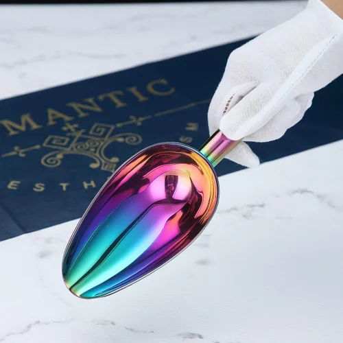 Miniatura 3 de Berglander Cuchara de hielo arcoíris de acero inoxidable de 6 onzas, titanio colorido chapado en metal para máquina de hielo, multiusos para dulces