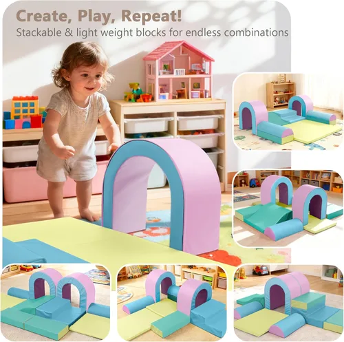 Miniatura 6 de Kinder King Juego de actividades de escalada y gateo, bloque de espuma suave de 10 piezas para escalar, gatear y deslizarse, escalador
