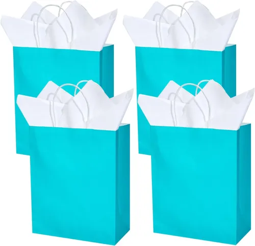 Miniatura 2 de DjinnGlory Paquete de 50 bolsas de regalo de papel azul turquesa de tamaño mediano con asas de 10 x 8 x 4 pulgadas y 50 papel de seda blanco