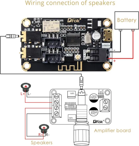 Miniatura 6 de DROK Placa de Bluetooth, Receptor de Audio de 12V, Módulo de Bluetooth DC 5V-12V, Electrónica Portátil, Circuito de Recepción de Música Estéreo