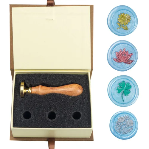 Miniatura 9 de Juego de sellos de cera de animales con 7 cabezas de latón extraíbles y 1 mango de madera, sello de cera retro para gatos, pájaros, mariposa, abeja