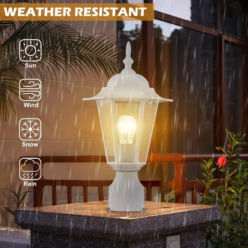 Miniatura 6 de Luces de poste para exteriores, lámpara de poste con enchufe E26, linterna exterior blanca con pantalla de vidrio transparente, iluminación exterior