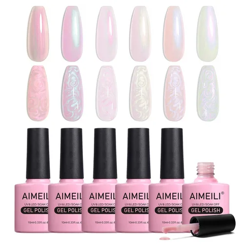 Miniatura 11 de AIMEILI Juego de esmaltes de uñas de gel para el día de San Valentín, esmalte de uñas de gel rosa nude, juego de 6 piezas x 0.3 fl oz - Juego de 31
