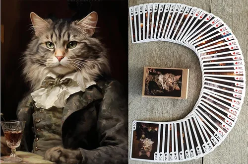 Gatos victorianos que juegan a las cartas (baraja de póquer 54 cartas todas diferentes) Gatos guapos en trajes victorianos y sombreros lindos gatos