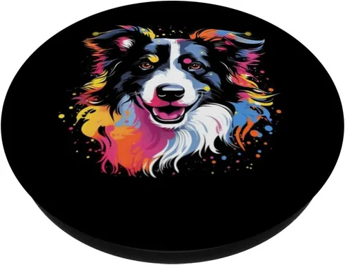 Miniatura 2 de Border Collie Rainbow Color Splashes Retro Design PopSockets intercambiables PopGrip