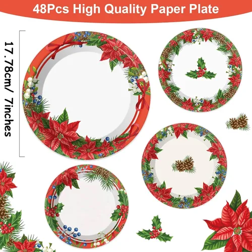 Miniatura 2 de Chiazllta 48 platos de papel para fiesta de Navidad, platos desechables de postre de Pascua para fiestas temáticas de vacaciones y Año Nuevo