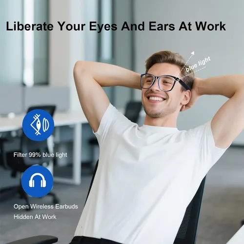 Miniatura 5 de Quaoar Lentes de audio Bluetooth inteligentes con doble altavoz, micrófono de oído abierto, disparo remoto, asistente de voz para mujeres/hombres