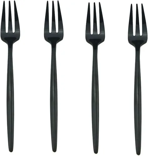 Tenedor para tartas de 4 piezas, acero inoxidable 18/10, espejo de lujo, pulido, negro, colorido, tenedor, postre, cubiertos, cubiertos