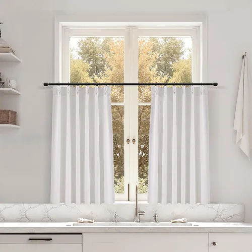 Miniatura 71 de Juego de 2 paneles de cortinas de ventana de cocina beige de 24 pulgadas de largo, con textura de lino, plisadas, filtrantes de luz, semi pequeñas