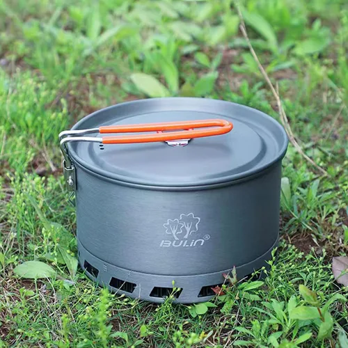 Miniatura 6 de Bulin Olla de camping, 2.1 L de alta eficiencia para mochileros, juego de utensilios de cocina ultraligeros con mango a prueba de calor e