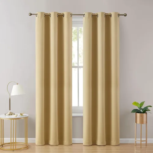 HLC.ME Laurance Cortinas opacas cortas, cortinas opacas máximas con forro negro, cortinas de ventana con aislamiento térmico, cortinas de ojales