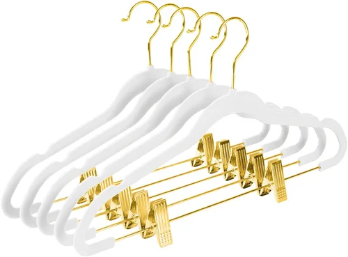 Miniatura 9 de MIZGI - Perchas premium de terciopelo negro para pantalones con clips ajustables (paquete de 20) Perchas delgadas para faldas - Perchas