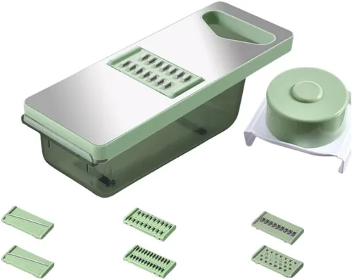 Miniatura 7 de Picador de verduras y espiralizador, picador de alimentos con recipiente, rebanador de frutas, utensilios de cocina y regalos, artículos esenciales