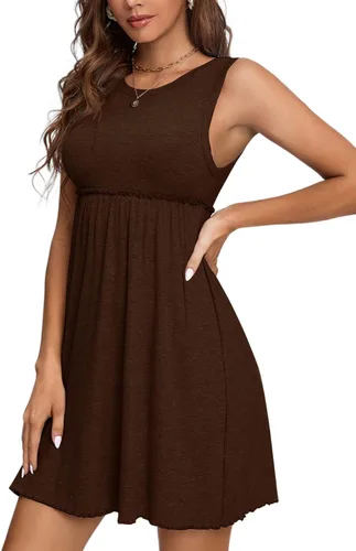 Miniatura 3 de LYANER Vestido corto sin mangas con cuello redondo y ribete de volantes para mujer