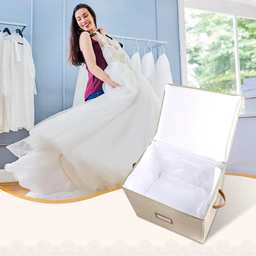 Miniatura 5 de Lukeline Caja de almacenamiento para vestidos de novia, caja de preservación de vestidos de novia con tapa, organizador plegable sin ácidos con 1