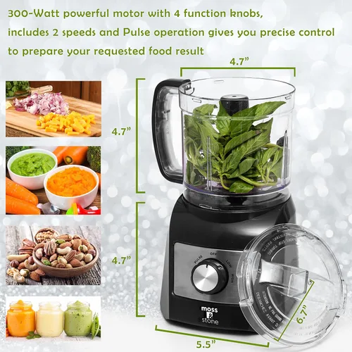 Miniatura 2 de Moss & Stone Mini procesador de alimentos de 3 tazas, picador de verduras fuerte para cortar en cubitos, picar, picar y hacer puré de 300 vatios