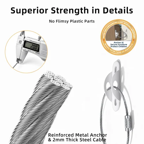 Miniatura 3 de RORMGO Anclajes para muebles, paquete de 10 anclajes antipunta para muebles a prueba de bebés, correas de anclaje de pared de metal extra fuertes