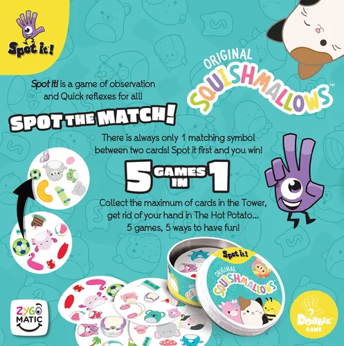 Miniatura 2 de Spot It! Squishmallows - Divertido juego de cartas para niños y adultos Con Mila, el elefante o Cailey, el cangrejo rosa y más Juego