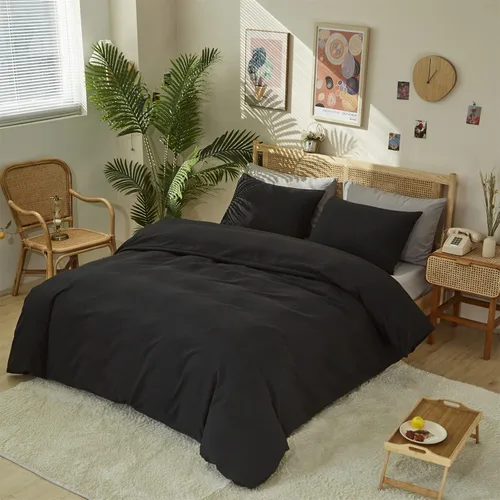 Miniatura 6 de Pureant Edredón Negro King Juego de Ropa de Cama de Color Sólido Edredón Negro Puro Tamaño King para Mujeres y Hombres Juego de Edredón Suave