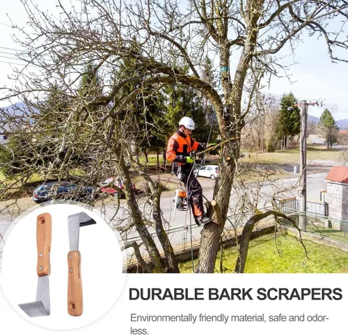 Miniatura 9 de Housoutil Herramienta de eliminación de corteza de árbol, 2 piezas de descortezado de troncos con mango de madera, raspador de corteza afilado
