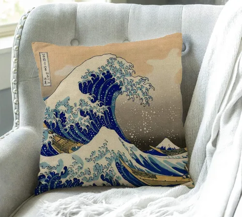 Miniatura 3 de Swono Hokusai The Great Wave - Funda de cojín de lino y algodón de 18 x 18 pulgadas para sofá