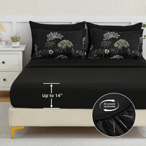 Miniatura 6 de Yiran - Juego de edredón Queen de 7 piezas, juego de ropa de cama con motivos de diente de león negro, cama de invierno en una bolsa Queen, juego