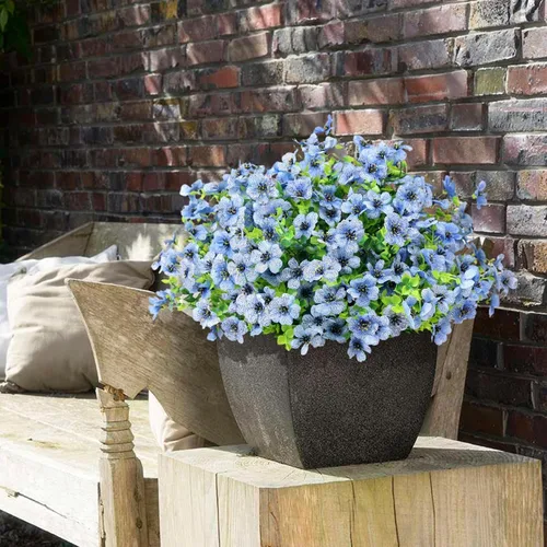 Miniatura 7 de ATTGREAT Flores artificiales para exteriores, plantas sintéticas resistentes a los rayos UV, flores falsas, margaritas, 12 paquetes de plnats de Azul
