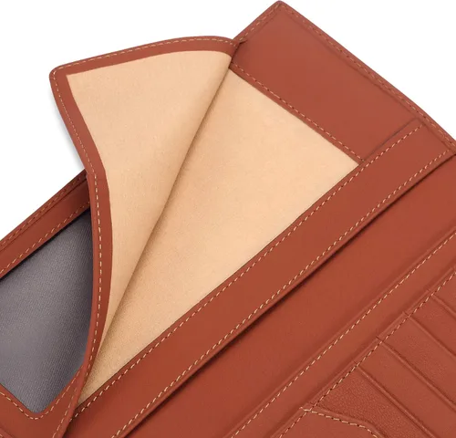 Miniatura 4 de HISCOW Cartera larga de cuero delgada para hombres y mujeres, piel de becerro italiana, cartera de bolsillo en el pecho para chequera, tarjetas