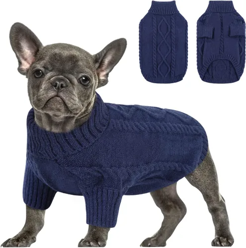 Miniatura 9 de Queenmore - Suéter de punto trenzado con cuello alto para perros pequeños, para climas fríos, para chihuahua, bulldog, teckel, carlino y yorkie, XS