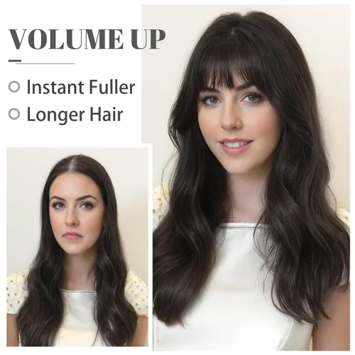 Miniatura 6 de MY-LADY Toppers para mujer con cabello fino de 14 pulgadas, 6 x 6 pulgadas, con base de encaje y flequillo lateral con clip en extensiones
