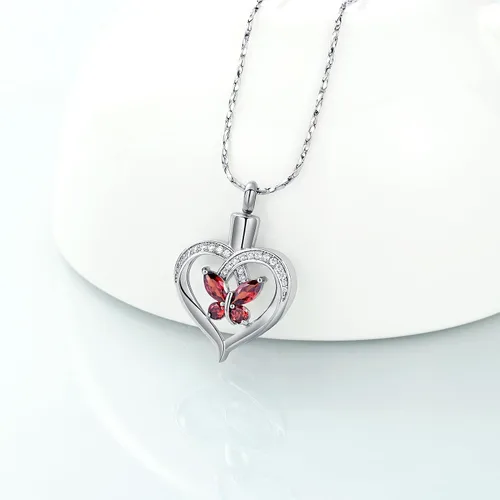 Miniatura 25 de Imrsanl Collares de urna de mariposa para mujeres y niñas, joyería de cremación con piedra natal, colgante para cenizas humanas, medallón