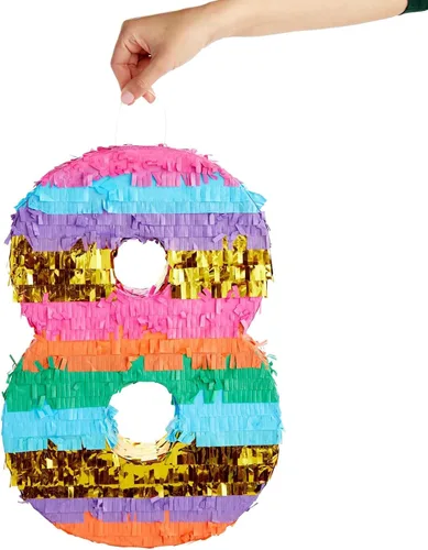 Miniatura 4 de BLUE PANDA Piñata 8 - Pequeña Multicolor, 11.4 x 16.5 x 3 pulgadas - Piñata de Arcoíris Neón en Forma de 8 para Fiesta de Cumpleaños de Niñas