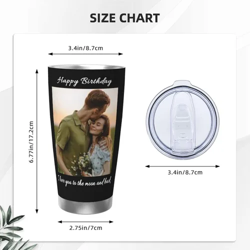 Miniatura 3 de Vaso personalizado con 2 fotos, nombre de texto, vaso de fotos personalizado de acero inoxidable, taza de viaje para café, taza de 20 onzas, regalo