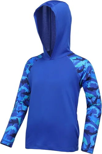Miniatura 18 de Sudadera con capucha para niños, protección solar UPF 50+, manga larga, protección solar UV, camisa de pesca para niños y jóvenes, camisas de agua