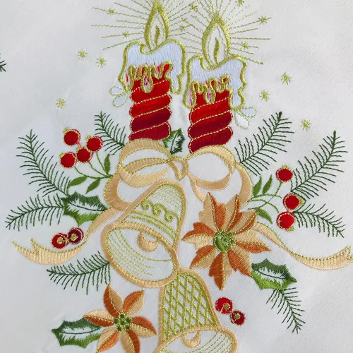 Miniatura 4 de Camino de mesa de Navidad 100% poliéster, bordado de encaje de Navidad, decoraciones de mesa de Navidad de 16 x 52 pulgadas, velas de pascua