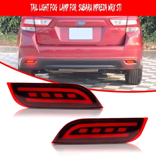 Miniatura 3 de Lente roja LED parachoques trasero reflector luz niebla cola lámpara de freno compatible con Subaru 2008-2014 WRX/STI, 08-up Impreza, 13 en adelante