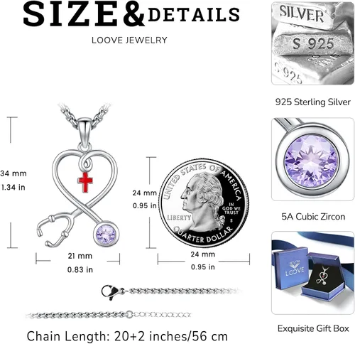 Miniatura 90 de Collar de alas de ángel de plata de ley 925, ángel de la guarda, enfermera RN caduceo, dije de ángel de cristal, joyería de regalo para mujer