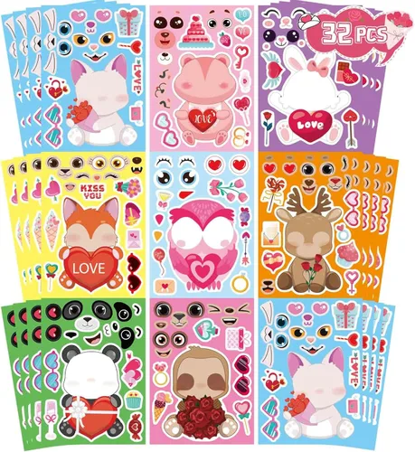 Miniatura 12 de 36 Hojas de Pegatinas de Pascua para Niños, Relleno para Cesta de Pascua, Pegatinas para Hacer Caras, Crea tus Propias Pegatinas de Animales