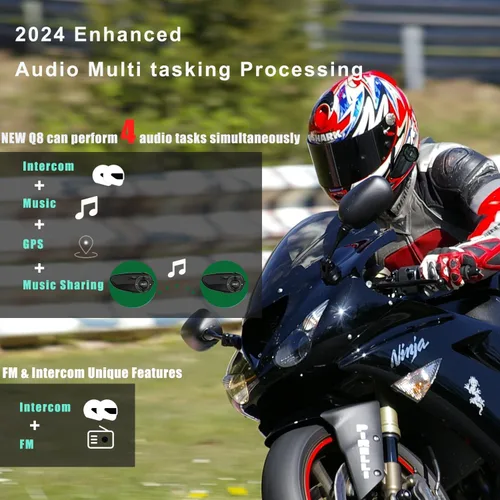 Miniatura 2 de SolaMr Q8 - Auriculares Bluetooth para casco de motocicleta, 230 horas en espera, sistemas de comunicación de malla para 6 conductores