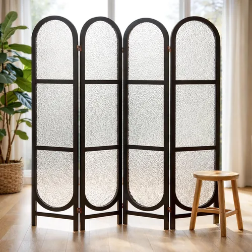 Miniatura 7 de Divisor de ambientes arqueado, 4 paneles, pantalla de privacidad acrílica de 6 pies, pantallas divisoras de habitación plegables independientes