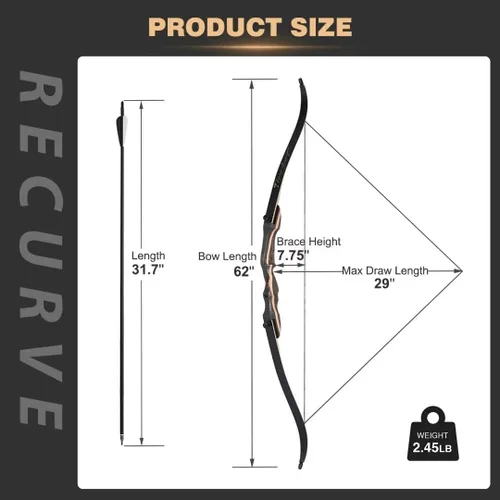 Miniatura 3 de TOPARCHERY Juego de arco recurvo de 62 pulgadas, arco y flecha para adultos, para principiantes o adultos