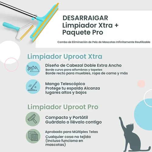 Miniatura 6 de Paquete Removedor de Pelo de Mascotas Uproot Cleaner Pro - Incluye Rascador de Alfombras Xtra para Herramienta de Eliminación de Pelo de Mascotas
