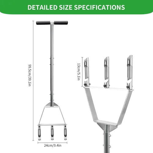 Miniatura 2 de Aireador de césped - Aireador manual con 3 dientes huecos, herramienta de aireación de suelo de acero inoxidable para césped y patio compactado