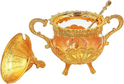 Miniatura 4 de Hourwof Azucarero con tapa y cuchara para cocina, cafetería, fiesta de boda, recipiente de metal y vidrio para azúcar y azúcar en polvo, contenedor