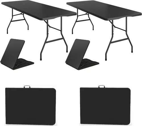 Miniatura 33 de BTEXPERT Juego de 2, mesa plegable de utilidad de 4 pies, ligera, altura ajustable, portátil, con asa de transporte, para interiores y exteriores