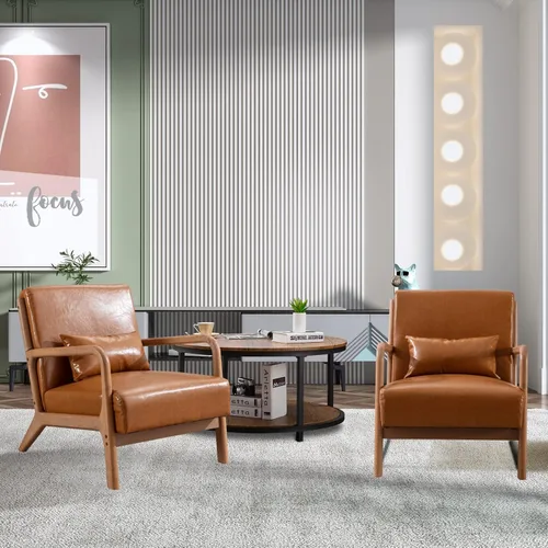 Miniatura 17 de ANJ ANJHOME Silla moderna de mediados de siglo, estilo Accent, con asiento de tela cómoda para sala de estar con estructura de madera maciza, sillón