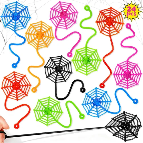 Miniatura 17 de 24 piezas de telaraña adhesiva para niños, 7.6 pulgadas de telaraña, juguetes de mano pegajosos de telaraña, recuerdos de fiesta de araña