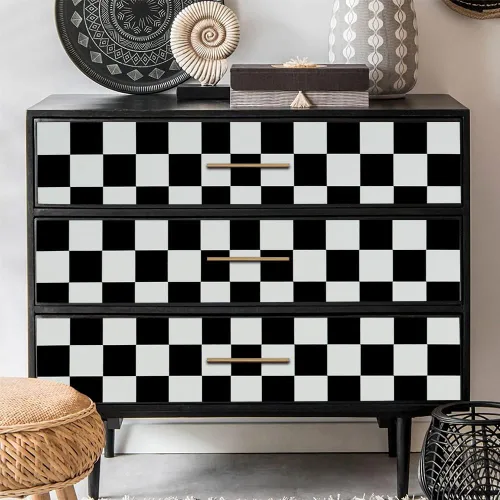 Miniatura 5 de 1339 Papel tapiz de mosaico blanco y negro para despegar y pegar, 17.7 x 118 pulgadas, papel de contacto autoadhesivo extraíble para armarios